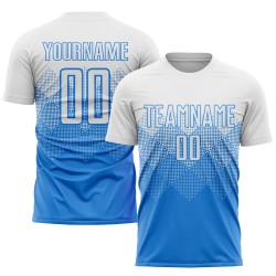 Powder Sublimation Custom Blue White Soccer Uniform Jersey
