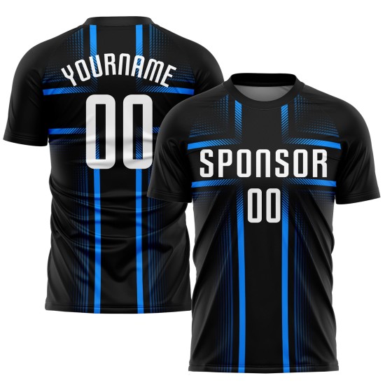 Soccer Custom Blue Uniform White-Light Black Sublimation Jersey