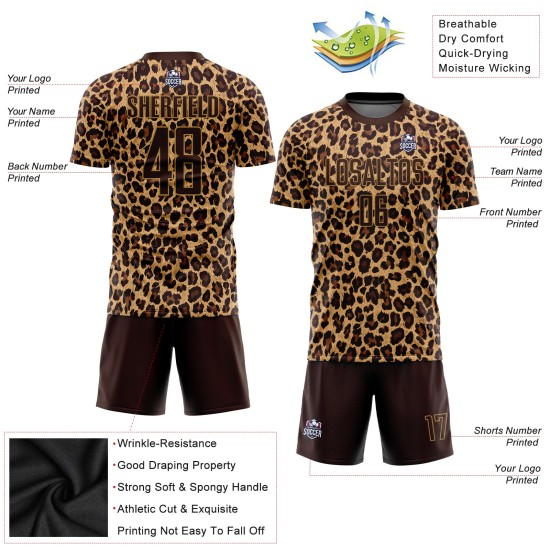 Brown Leopard Soccer Brown-Old Uniform Jersey Gold Custom Sublimation Brown Leopard Soccer Brown-Old Uniform Jersey Gold Custom Sublimation