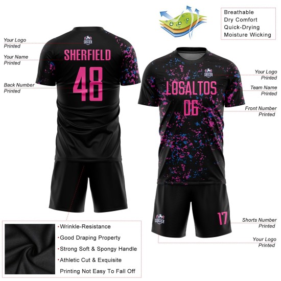 Uniform Black Soccer Custom Blue Jersey Sublimation Pink-Light Uniform Black Soccer Custom Blue Jersey Sublimation Pink-Light