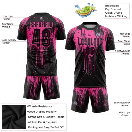 Custom Black Sublimation Jersey Uniform Soccer Pink Custom Black Sublimation Jersey Uniform Soccer Pink