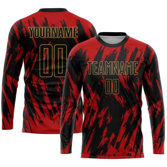 Black-Old Sublimation Jersey Uniform Gold Red Custom Soccer Black-Old Sublimation Jersey Uniform Gold Red Custom Soccer