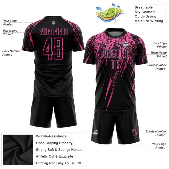 Black Uniform Jersey Soccer Sublimation Pink Custom Black Uniform Jersey Soccer Sublimation Pink Custom