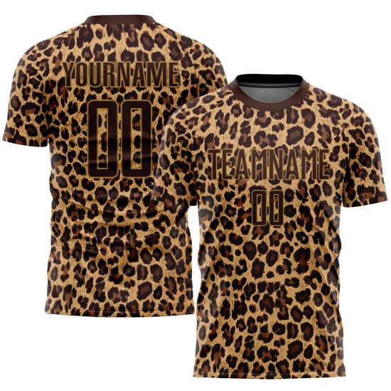 Brown Leopard Soccer Brown-Old Uniform Jersey Gold Custom Sublimation Brown Leopard Soccer Brown-Old Uniform Jersey Gold Custom Sublimation