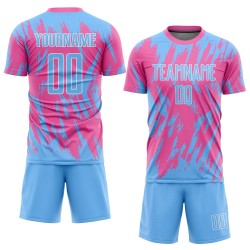 Light Custom Blue-White Soccer Jersey Uniform Pink Sublimation Light Custom Blue-White Soccer Jersey Uniform Pink Sublimation