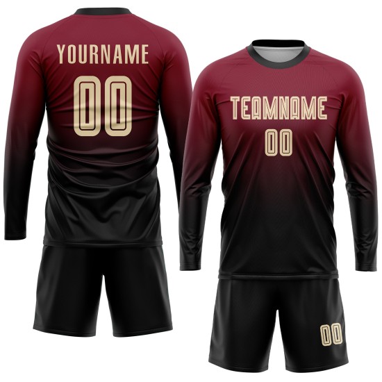 Custom Soccer Jersey Sublimation Crimson Cream-Black Fade Uniform Fashion Custom Soccer Jersey Sublimation Crimson Cream-Black Fade Uniform Fashion