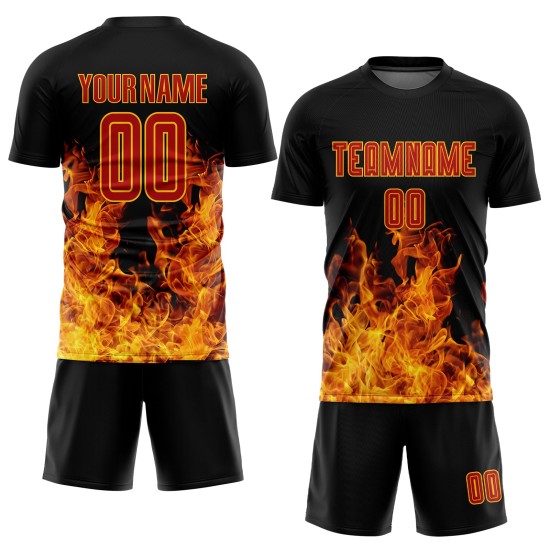 Sublimation Red-Gold Black Flame Soccer Uniform Custom Jersey Sublimation Red-Gold Black Flame Soccer Uniform Custom Jersey