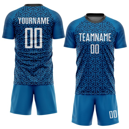 Sublimation Custom Blue Soccer Uniform White-Black Jersey Sublimation Custom Blue Soccer Uniform White-Black Jersey