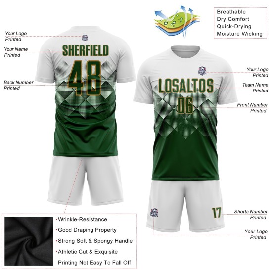 Jersey Uniform Gold Sublimation Custom Green-Old Soccer White Jersey Uniform Gold Sublimation Custom Green-Old Soccer White