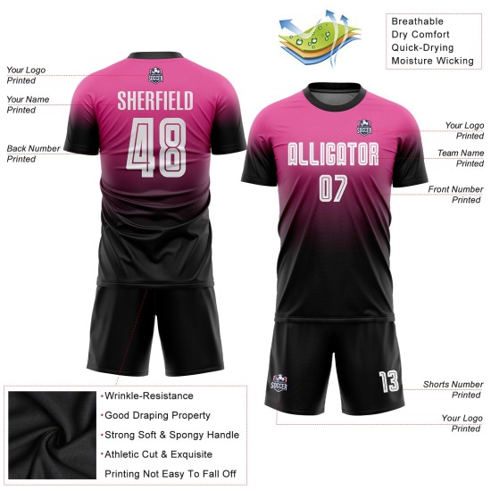 Fade White-Black Pink Custom Sublimation Fashion Soccer Jersey Uniform Fade White-Black Pink Custom Sublimation Fashion Soccer Jersey Uniform