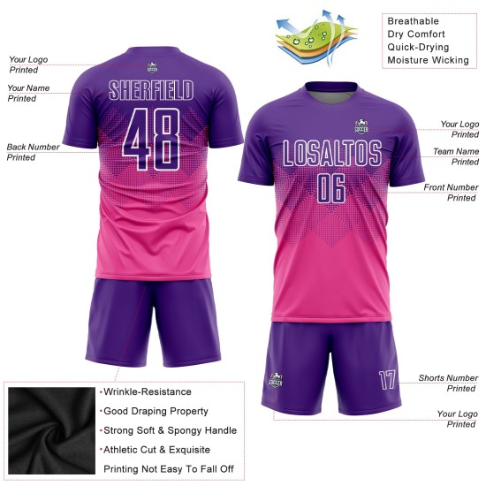 Soccer Sublimation Custom Pink Uniform Jersey Purple-White Soccer Sublimation Custom Pink Uniform Jersey Purple-White