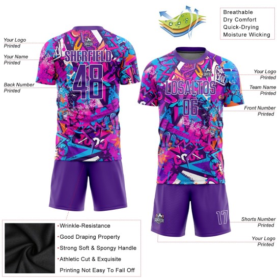 Custom Purple-White Graffiti Soccer Uniform Pattern Jersey Sublimation Custom Purple-White Graffiti Soccer Uniform Pattern Jersey Sublimation