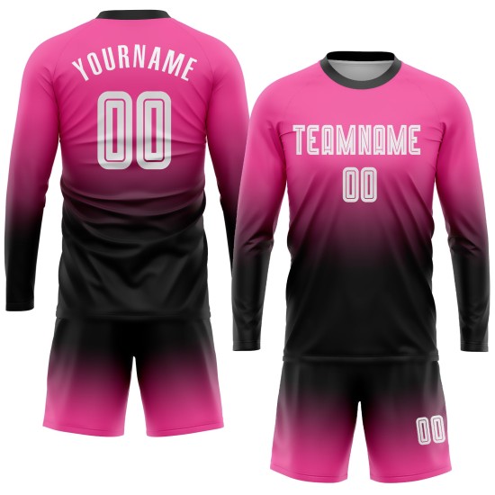 Custom Jersey Sleeve Pink White-Black Sublimation Fade Fashion Soccer Long Uniform Custom Jersey Sleeve Pink White-Black Sublimation Fade Fashion Soccer Long Uniform
