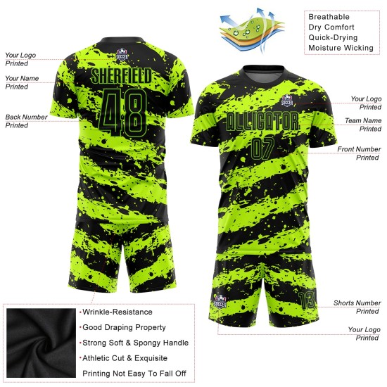 Green Neon Uniform Sublimation Jersey Custom Soccer Black Green Neon Uniform Sublimation Jersey Custom Soccer Black