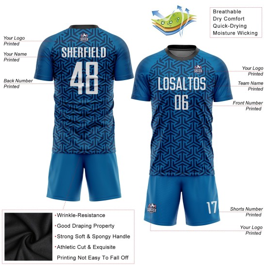 Sublimation Custom Blue Soccer Uniform White-Black Jersey Sublimation Custom Blue Soccer Uniform White-Black Jersey