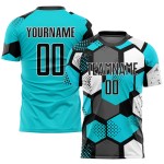 Sublimation Uniform Custom Soccer Aqua Black-White Jersey Sublimation Uniform Custom Soccer Aqua Black-White Jersey