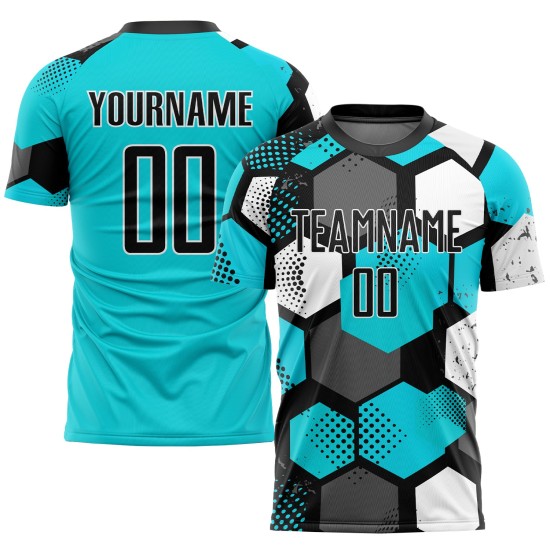 Sublimation Uniform Custom Soccer Aqua Black-White Jersey Sublimation Uniform Custom Soccer Aqua Black-White Jersey