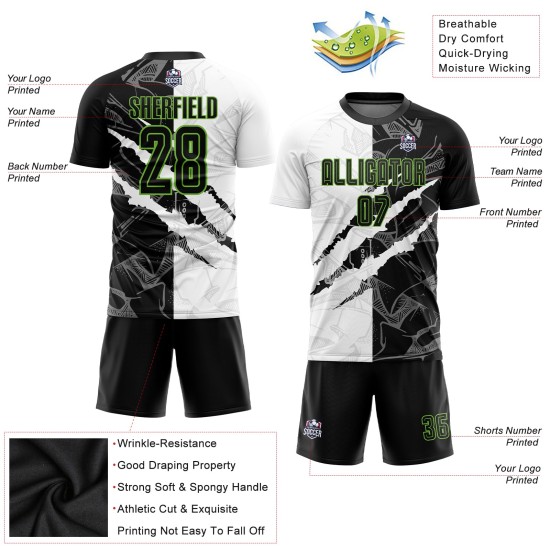 Custom Green Jersey Soccer Graffiti Pattern Black-Neon Sublimation Uniform Scratch Custom Green Jersey Soccer Graffiti Pattern Black-Neon Sublimation Uniform Scratch