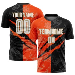 Orange-Old Black Pattern Sublimation Graffiti Uniform Custom Jersey White Scratch Soccer Gold