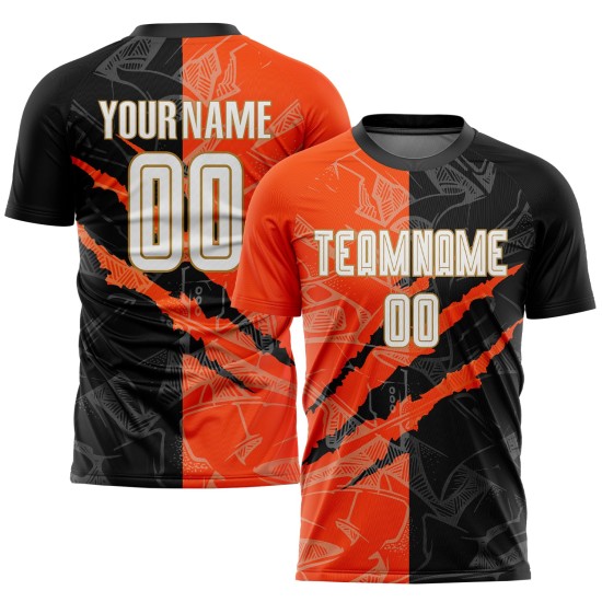 Orange-Old Black Pattern Sublimation Graffiti Uniform Custom Jersey White Scratch Soccer Gold Orange-Old Black Pattern Sublimation Graffiti Uniform Custom Jersey White Scratch Soccer Gold