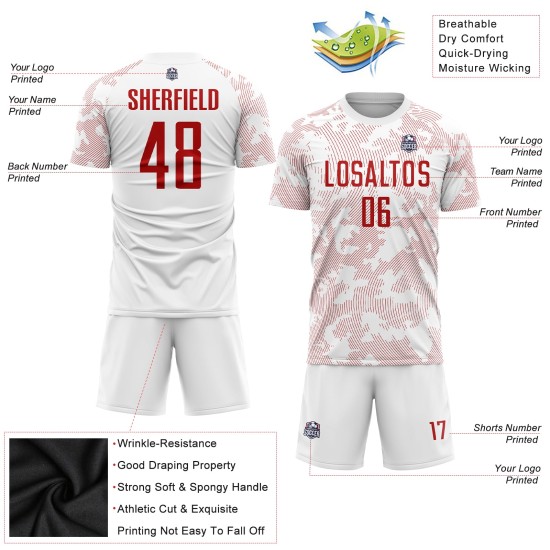 Sublimation White Soccer Custom Uniform Jersey Red Sublimation White Soccer Custom Uniform Jersey Red