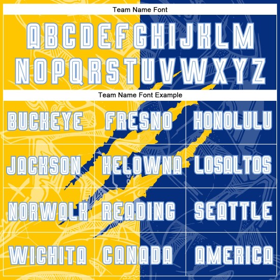 Custom Royal Yellow-Light White Scratch Jersey Blue Pattern Sublimation Soccer Graffiti Uniform Custom Royal Yellow-Light White Scratch Jersey Blue Pattern Sublimation Soccer Graffiti Uniform