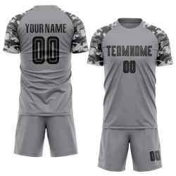 Custom Soccer Black-Camo Gray Jersey Sublimation Uniform Custom Soccer Black-Camo Gray Jersey Sublimation Uniform
