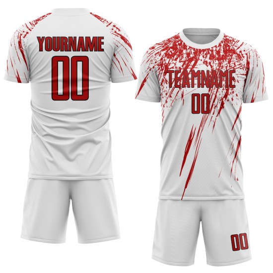 Sublimation White Soccer Custom Red-Black Uniform Jersey Sublimation White Soccer Custom Red-Black Uniform Jersey